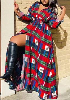 Plus Size Women Plaid Long Sleeve Dress