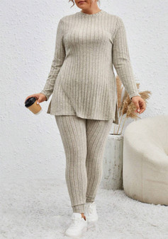 Winter Plus Size Women's Ribbed Knitting Casual Two Piece Pants Set