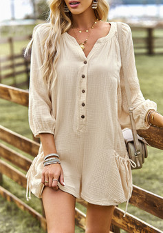 Women Solid Loose Casual Long Sleeve Romper