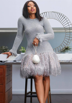 Women fringed long sleeve dress