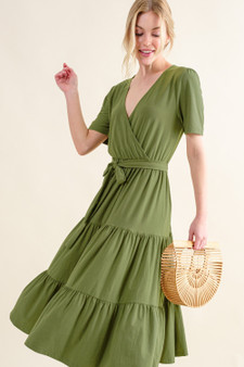 And The Why Soft Short Sleeve Tiered Midi Dress