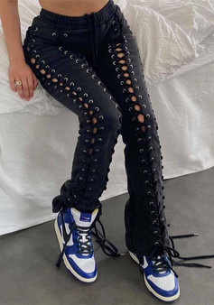 Women Fashion Lace-Up Lace-Up Cutout Pants