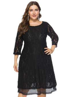 Summer Fall Plus Size Women's Round Neck Lace Dress