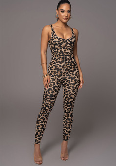 U-Neck Print Jumpsuit Women's Fashion Nightclub Wear