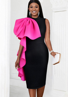 Women Party Cape Ruffle Edge Color Block Dress