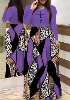 Casual Printed Deep V Half-Sleeve Long Dress