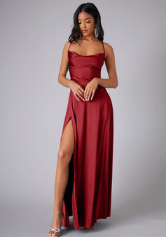 Women Sexy Backless Suspender Slit Maxi Dress