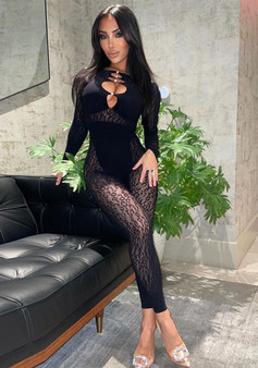 Plus Size Women Leopard Off Shoulder Jumpsuit