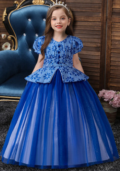 Girls princess dress puff sleeve mesh tutu skirt