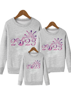 Family Parent-Child Fireworks 2023 Printing Parent-Child Round Neck Fashion Round Neck Sweatshirt Long Sleeve T-Shirt
