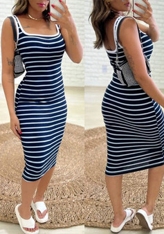 Women Striped Sleeveless Casual Dress