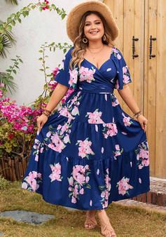 Plus Size Floral V-Neck Loose Dress