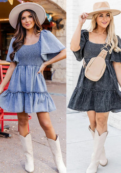 Spring Summer Short-Sleeved Loose Denim Dress