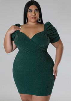 Plus Size Women V-Neck Bodycon Dress