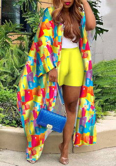 Ladies Plus Size Print Long Robe and Shorts Two-Piece Set