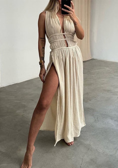 Women Bohemian Style Hollow Slit Long Dress