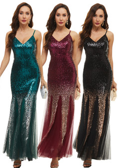 Sequin Evening Gown Formal Party Luxury Long Strap Dress Gradient Colorful Mermaid Dress Bridesmaid Dress