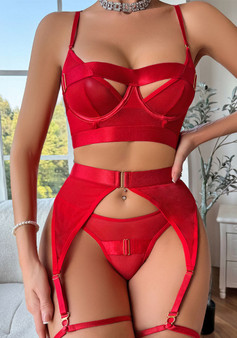 Spring Sexy Underwear See-Through Mesh Hollow sexy Four-Piece Lingerie Set