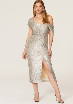 Women's Sequin Slash Shoulder Slit Sexy Party Dress