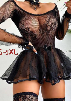 Sexy Mesh Long Sleeve Night Dress Underwear Pajamas Female