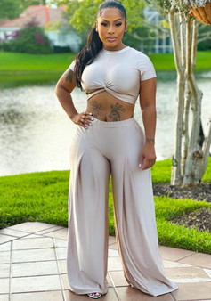 Women Casual Crop Top and wide-leg pants two-piece set