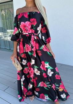 Summer Beach Holidays Chic Off Shoulder Print Maxi Dress