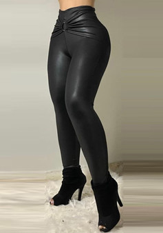 Women Black Slim Pu Leather Pants