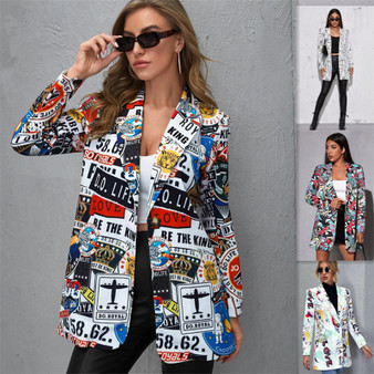 Women's Autumn Winter Print Fashion Casual Blazer Jacket