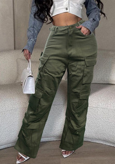 Women Pocket Cargo trousers Wide Leg Straight Washed Denim Pants