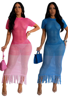 Women gradient knitting beach skirt