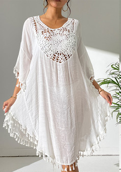 Women Crochet Patchwork Fringed Beach Skirt Beach Cover Up