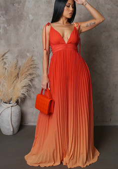 Summer Lace-Up Strap Low Back Sexy Gradient Color Long Dress