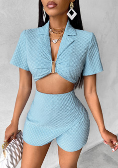 Women summer sexy Solid Casual short-sleeved Top and culottes two-piece set