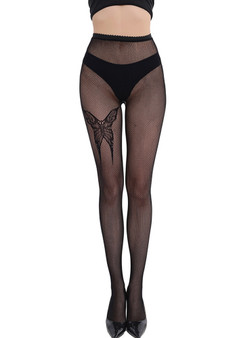 Women butterfly long suspender jacquard fishnet stockings