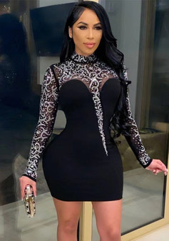 Spring And Summer Fashion Sexy See-Through Beaded Women's Bodycon Dress