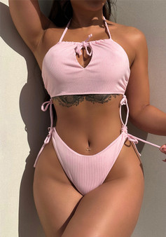 Women Solid bikini Backless Sexy Lace-Up Swimsuit