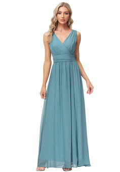 Women's chiffon long dress double v-neck sleeveless a swing evening dress