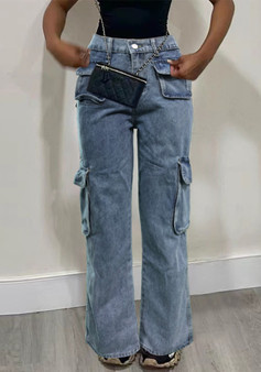 Women Washed Cargo Denim Pant