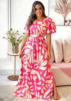 Chic Casual Spring And Summer Women's Printed Short Sleeve Long Dress