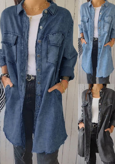 Street Style Fall Fashionable Loose Turndown Collar Women's Denim Jacket