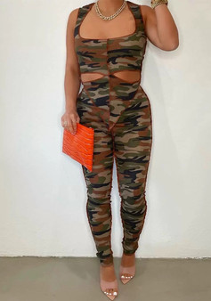 Women's Sexy Camouflage Print Vest Pants Vest Two Piece Set