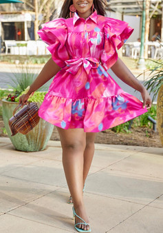 Women's Ruffled Tie-Dye Shirt Dress