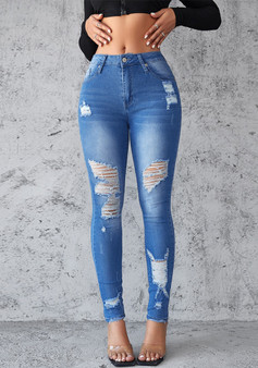 Ripped Denim Trousers Spring And Summer Style Slim Fit Trousers