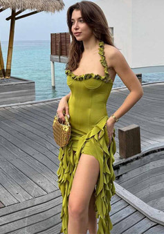 Spring And Summer Women's Fashion Sexy Halter Neck Irregular Slim Dress