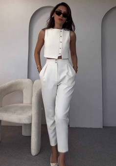 Women's Spring And Summer Fashionable Sleeveless Cropped Vest High Waist Pants Women's Two-Piece Set