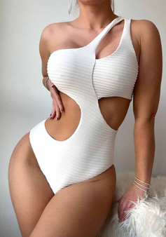 Solid Color One-Shoulder Sexy Hollow One-Piece Swimsuit