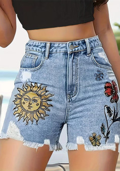 Summer Print Denim Shorts