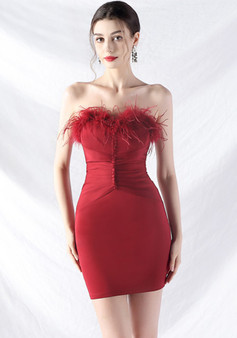 Women ostrich feather Mini evening dress