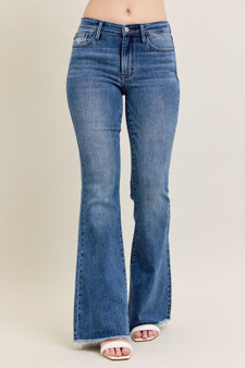 Judy Blue Full Size Mr Vintage Wash Flare Jeans W/ Destroy and Fray Hem Plus Size