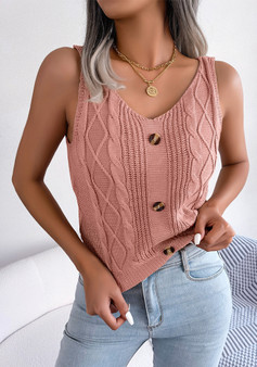 summer Casual V-neck button twist top Holidays Knitting shirt